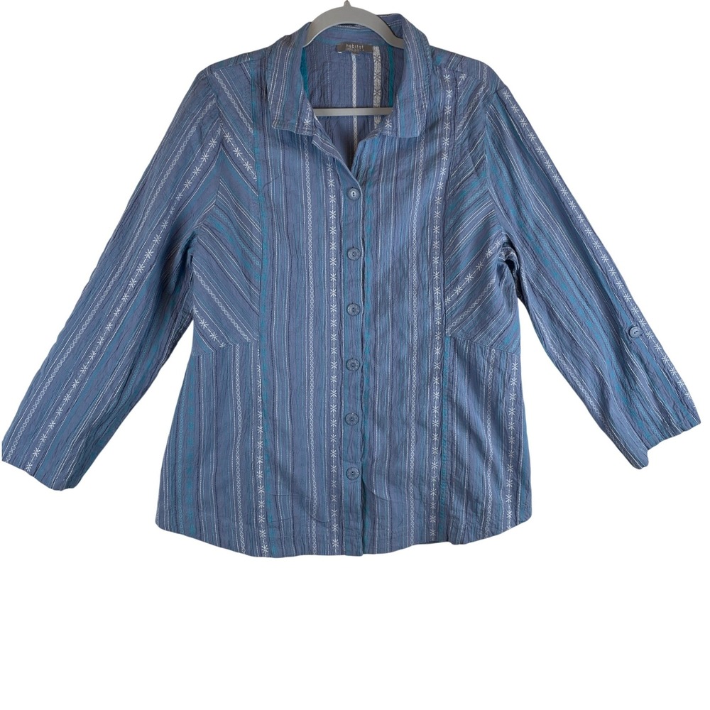 Habitat Clothes To Live In Blue Striped Textured Button Front Shirt Large 48634